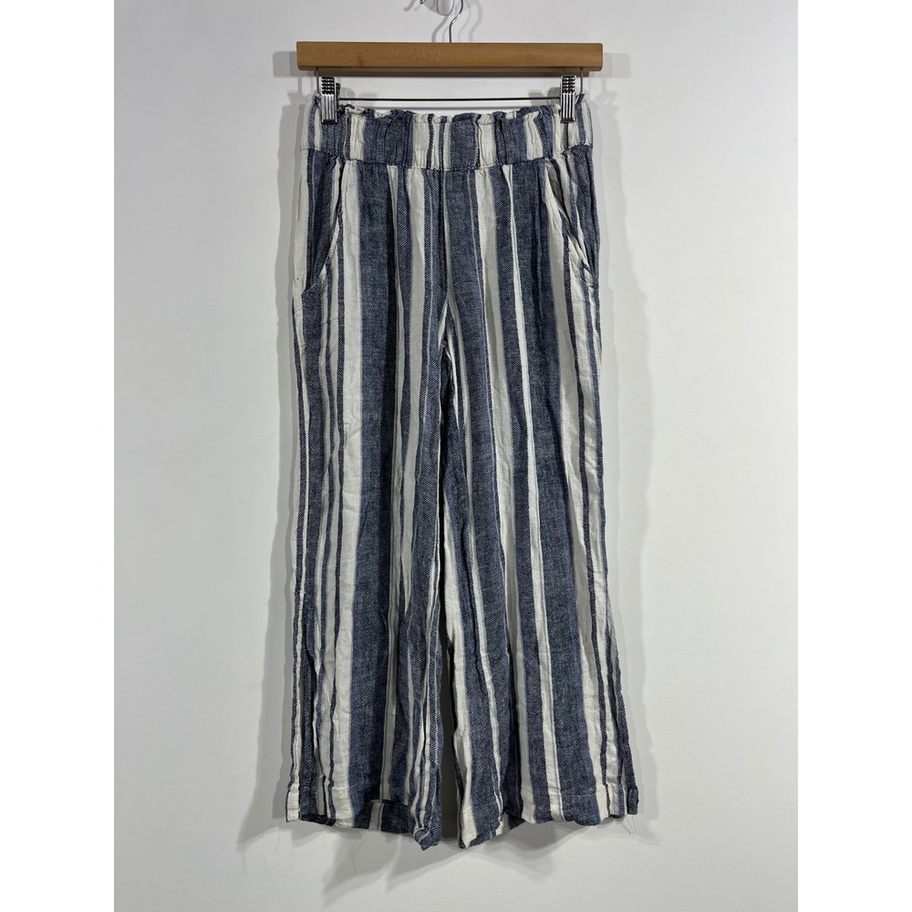 Indigo Rein Fisherman Nautical Striped Wide Leg Linen Pants Coastal Womens Small